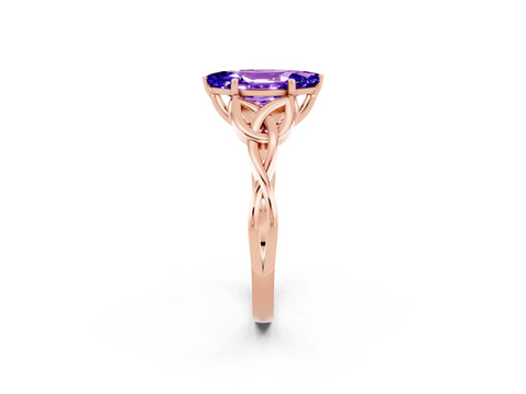 Rose gold Marquise Cut Tanzanite Solitaire Celtic Knot Ring with Four-Prong Setting_14