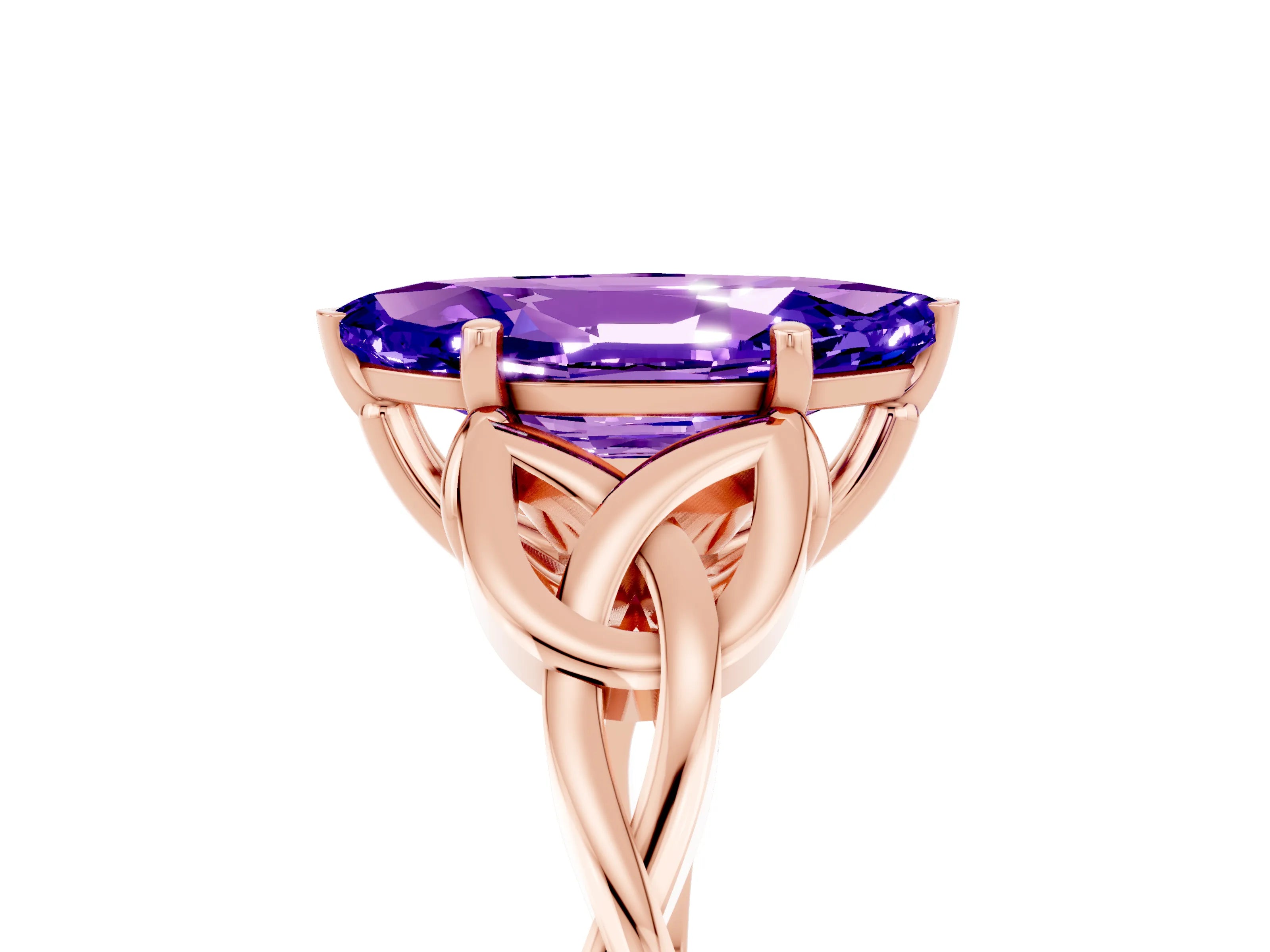 Rose gold Marquise Cut Tanzanite Solitaire Celtic Knot Ring with Four-Prong Setting_17