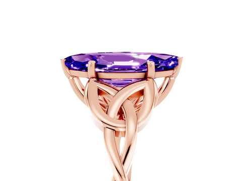 Rose gold Marquise Cut Tanzanite Solitaire Celtic Knot Ring with Four-Prong Setting_17