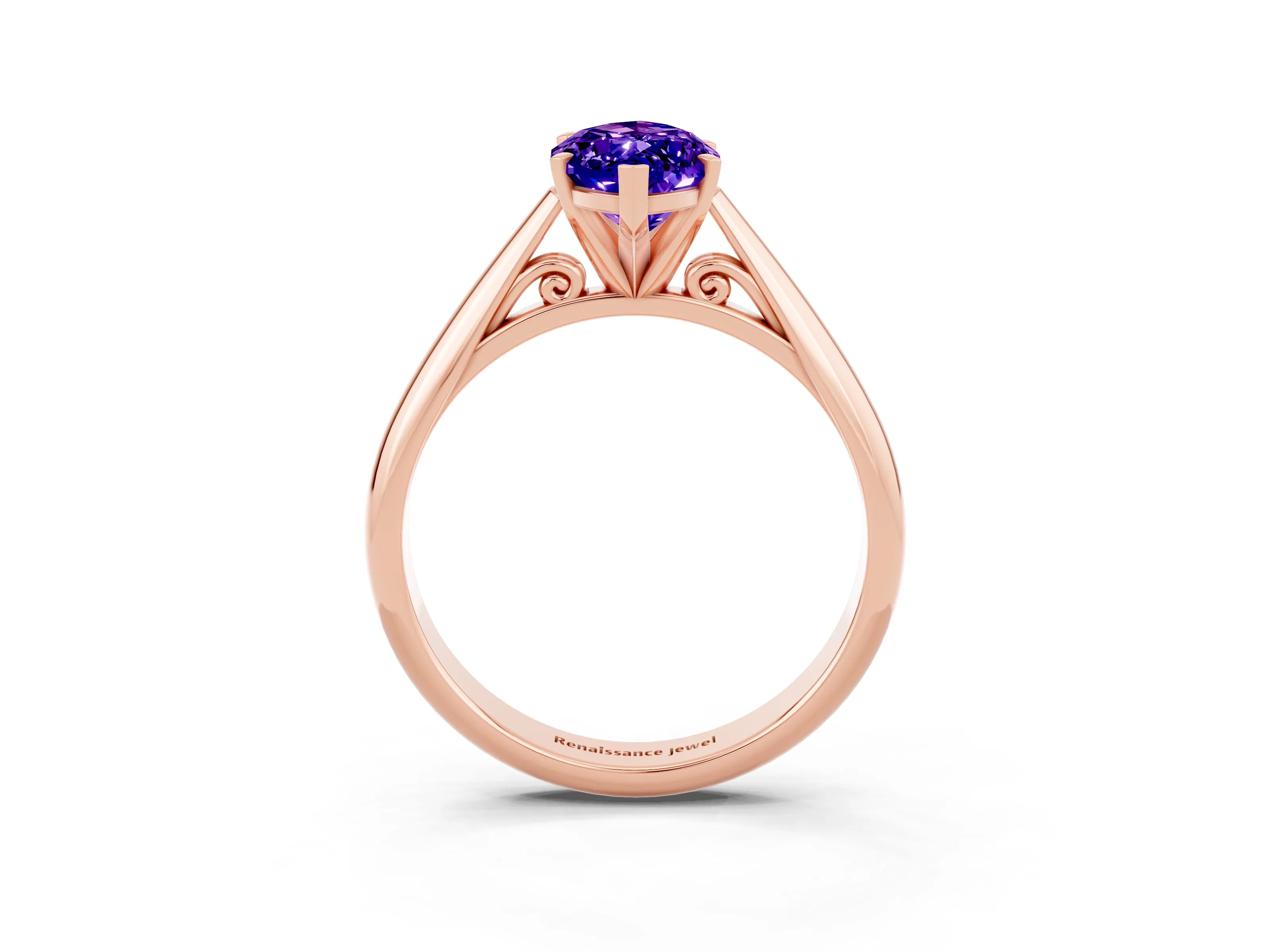 Rose gold Marquise Cut Tanzanite Solitaire Engagement Ring with Cathedral Setting and Four-Prong Mount_15