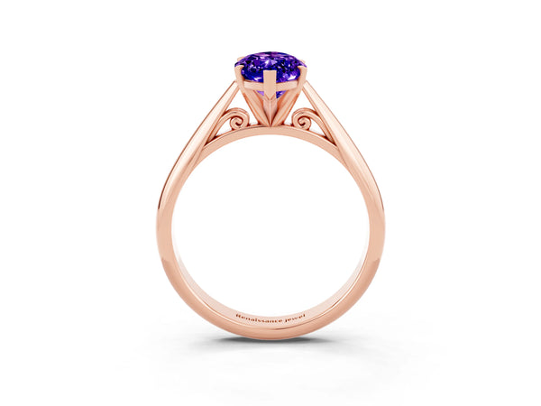 Rose gold Marquise Cut Tanzanite Solitaire Engagement Ring with Cathedral Setting and Four-Prong Mount