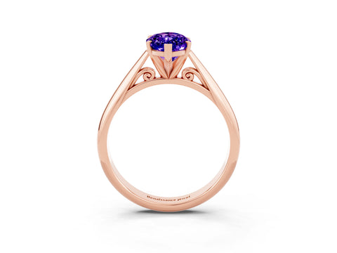 Rose gold Marquise Cut Tanzanite Solitaire Engagement Ring with Cathedral Setting and Four-Prong Mount_15