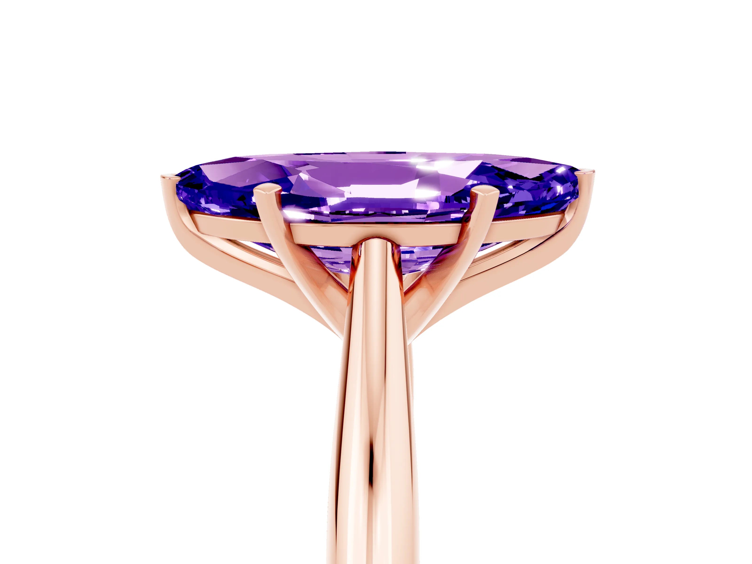 Rose gold Marquise Cut Tanzanite Solitaire Engagement Ring with Cathedral Setting and Four-Prong Mount_17