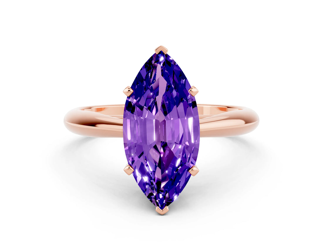 Rose gold Marquise Cut Tanzanite Solitaire Engagement Ring with Cathedral Setting and Four-Prong Mount_30