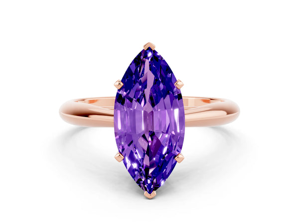 Rose gold Marquise Cut Tanzanite Solitaire Engagement Ring with Cathedral Setting and Four-Prong Mount