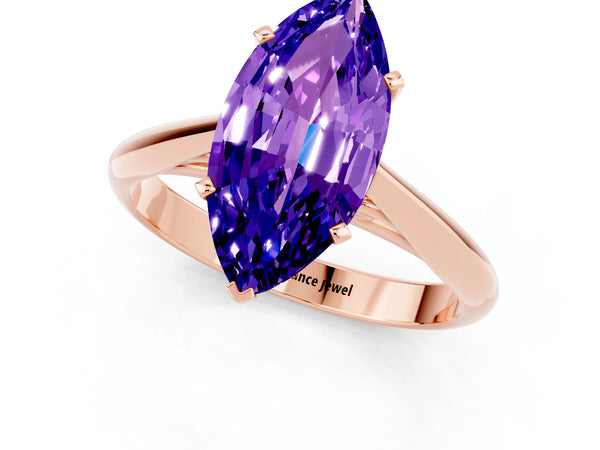 Rose gold Marquise Cut Tanzanite Solitaire Engagement Ring with Cathedral Setting and Four-Prong Mount