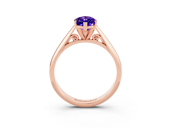 Rose gold Marquise Cut Tanzanite Solitaire Engagement Ring with Cathedral Setting and Four-Prong Mount