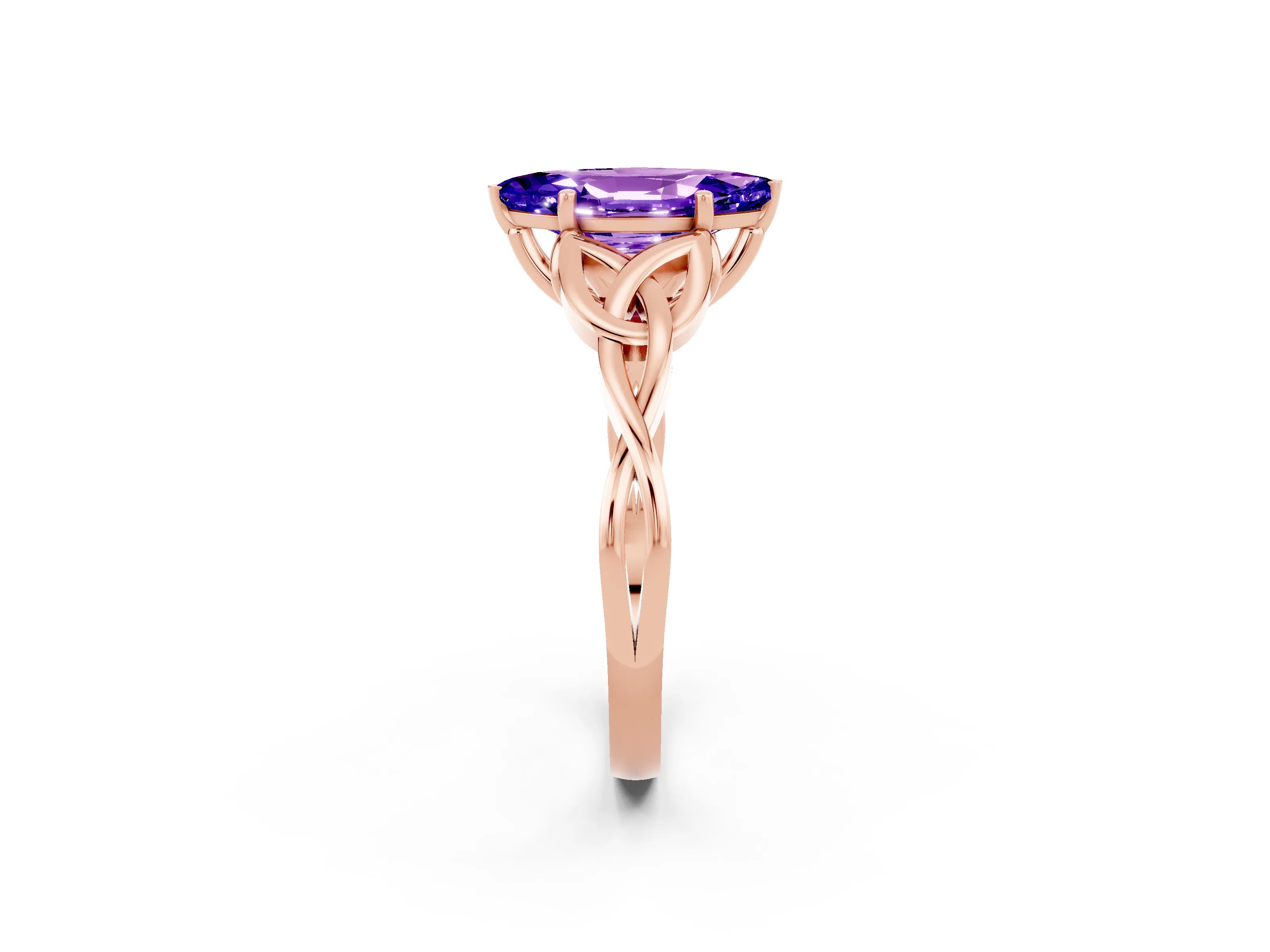 Rose gold Marquise Cut Tanzanite Solitaire Engagement Ring with Celtic Knot Band and Four-Prong Setting_2