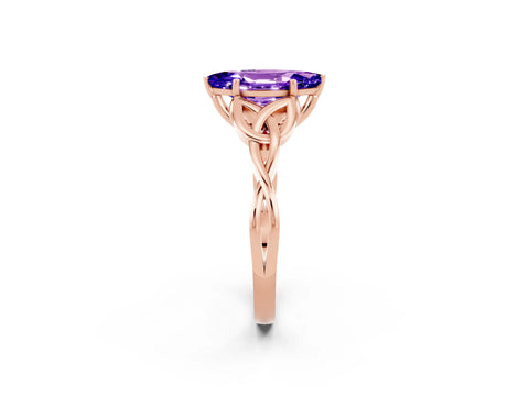 Rose gold Marquise Cut Tanzanite Solitaire Engagement Ring with Celtic Knot Band and Four-Prong Setting_2