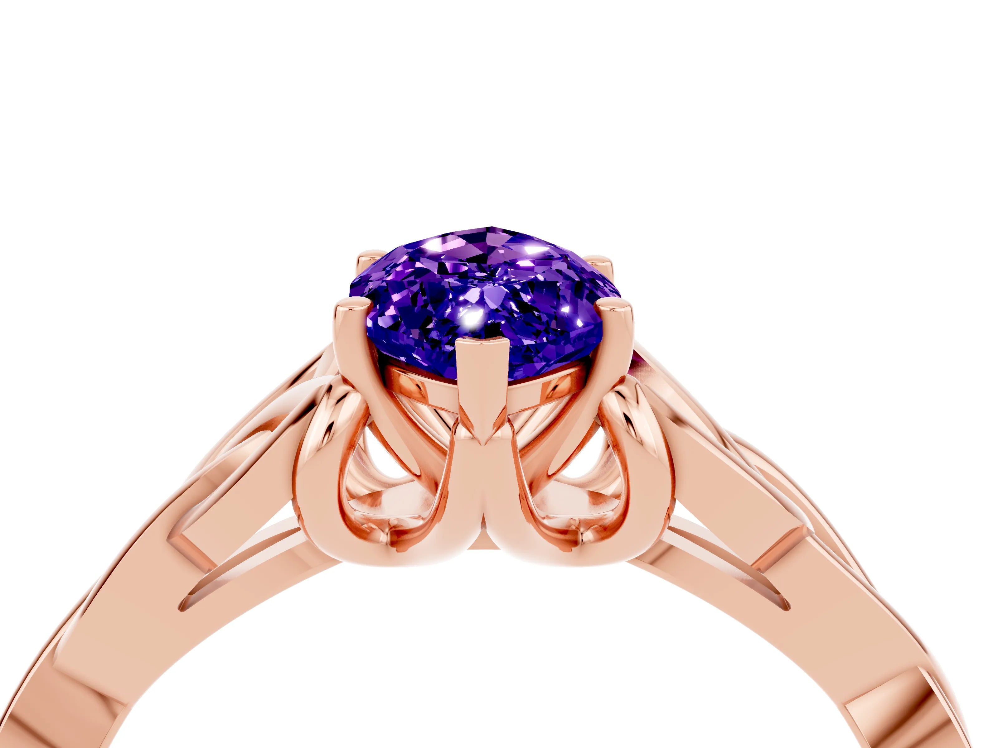 Rose gold Marquise Cut Tanzanite Solitaire Engagement Ring with Celtic Knot Band and Four-Prong Setting_4