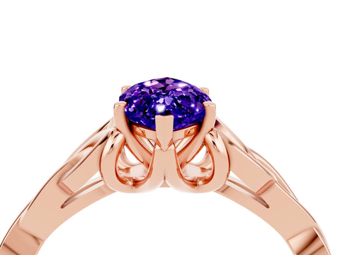 Rose gold Marquise Cut Tanzanite Solitaire Engagement Ring with Celtic Knot Band and Four-Prong Setting_4