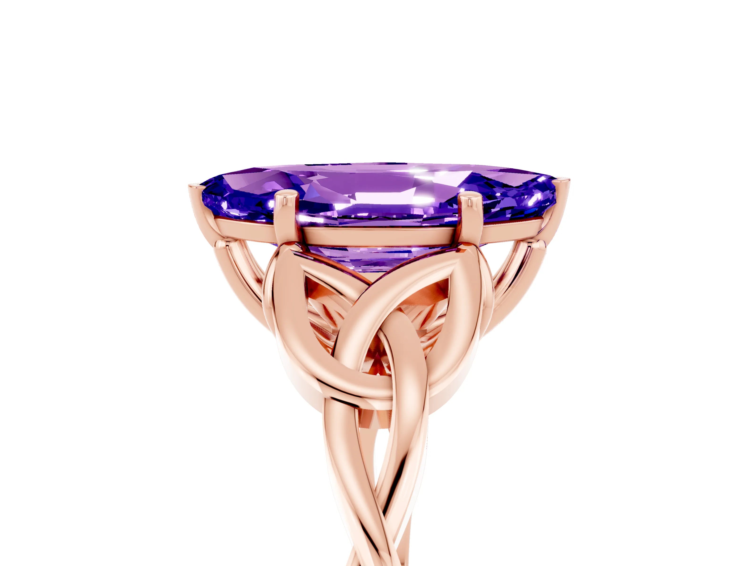 Rose gold Marquise Cut Tanzanite Solitaire Engagement Ring with Celtic Knot Band and Four-Prong Setting_5