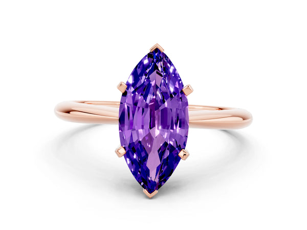 Rose gold Marquise Cut Tanzanite Solitaire Engagement Ring with Classic Band and Four-Prong Setting