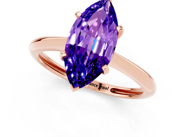 Rose gold Marquise Cut Tanzanite Solitaire Engagement Ring with Classic Band and Four-Prong Setting
