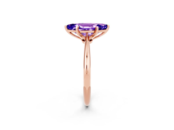 Rose gold Marquise Cut Tanzanite Solitaire Engagement Ring with Classic Band and Four-Prong Setting
