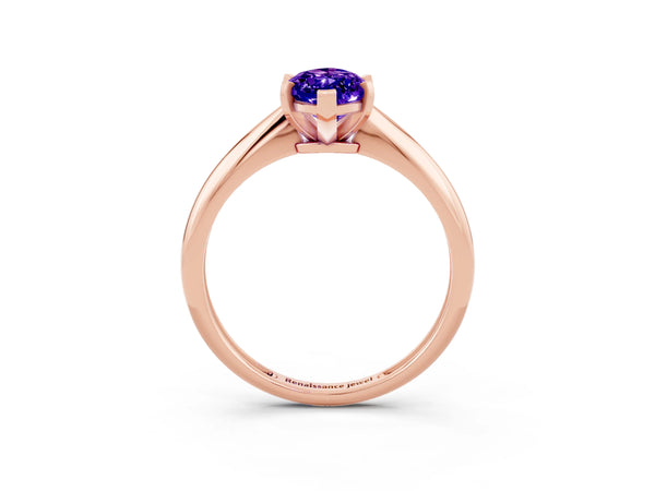 Rose gold Marquise Cut Tanzanite Solitaire Engagement Ring with Classic Band and Four-Prong Setting