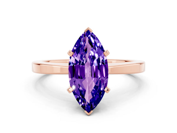 Rose gold Marquise Cut Tanzanite Solitaire Engagement Ring with Classic Band and Four-Prong Setting