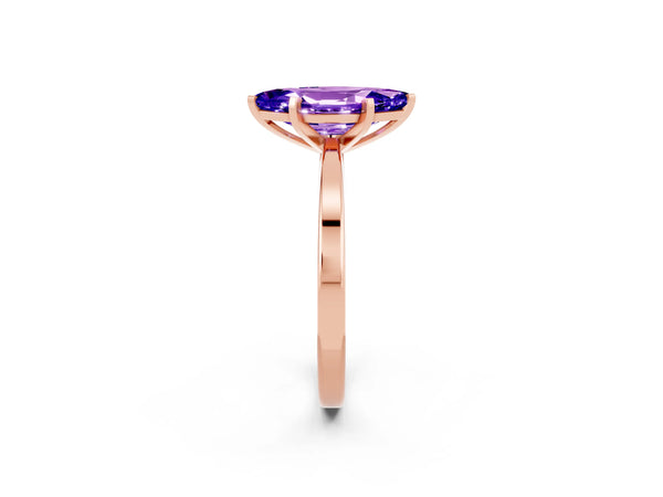 Rose gold Marquise Cut Tanzanite Solitaire Engagement Ring with Classic Band and Four-Prong Setting