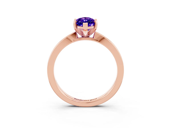 Rose gold Marquise Cut Tanzanite Solitaire Engagement Ring with Classic Band and Four-Prong Setting