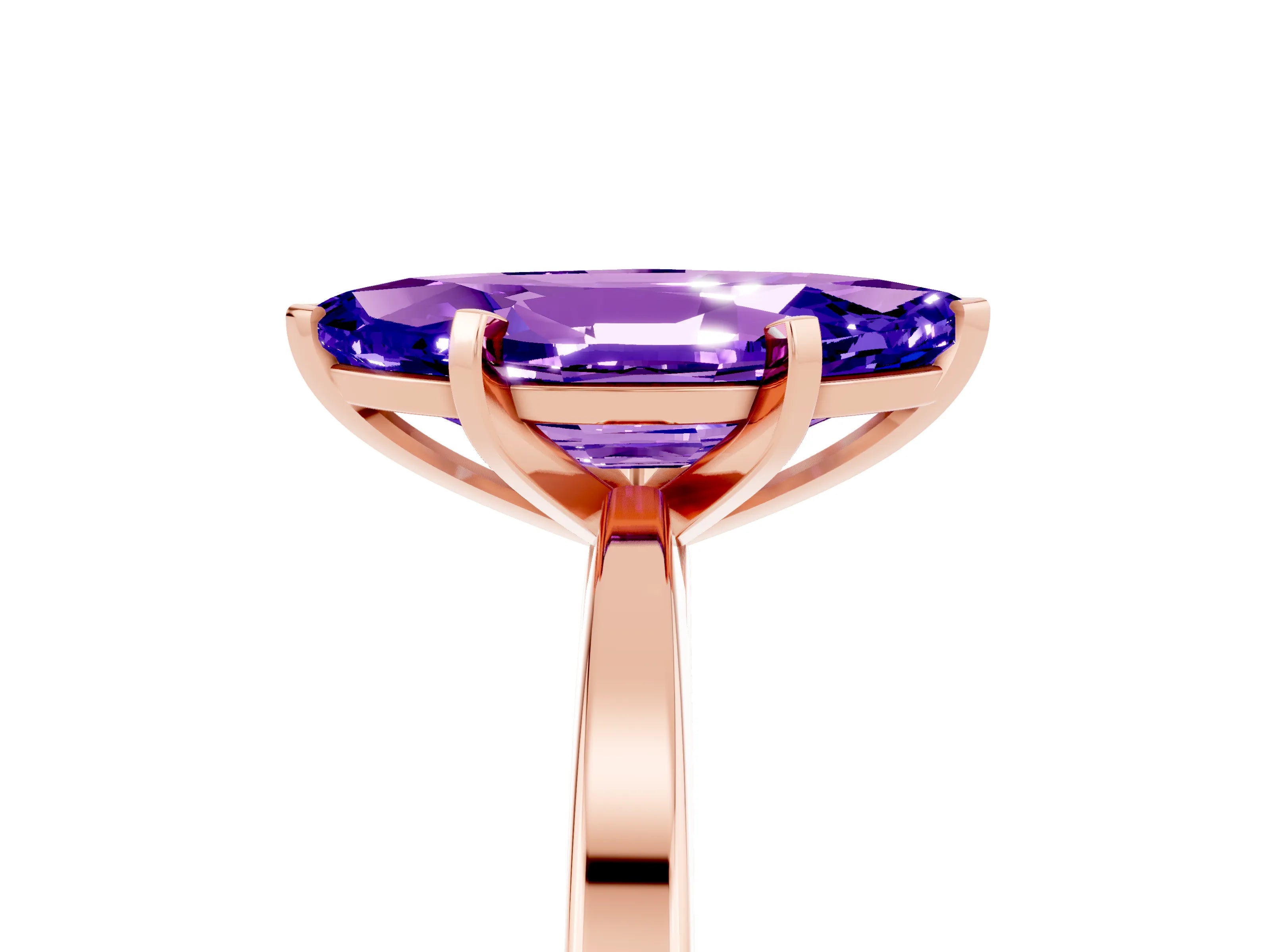 Rose gold Marquise Cut Tanzanite Solitaire Engagement Ring with Classic Band and Four-Prong Setting_29