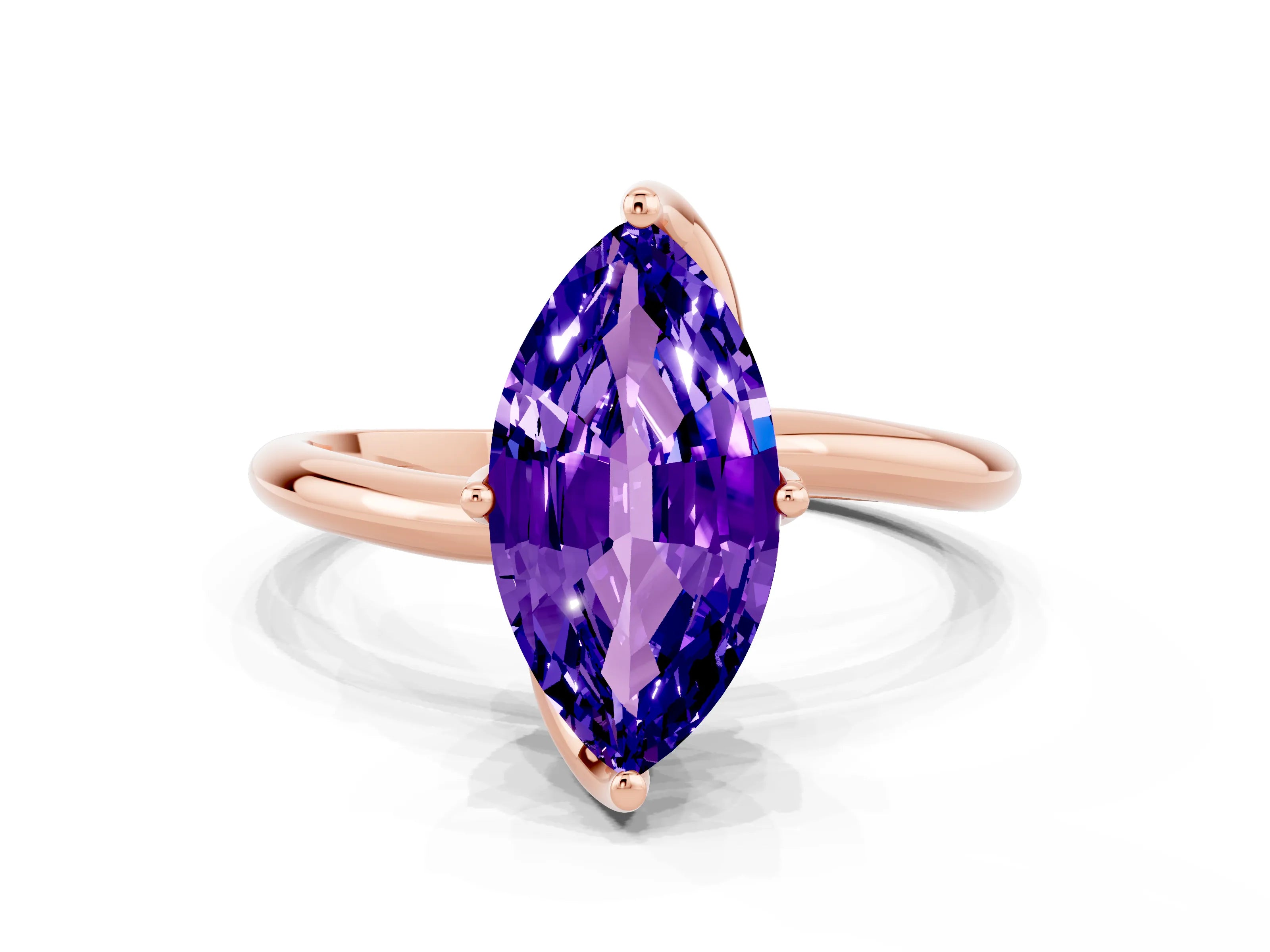 Rose gold Marquise Cut Tanzanite Solitaire Engagement Ring with Four-Prong Setting and Classic Band_12