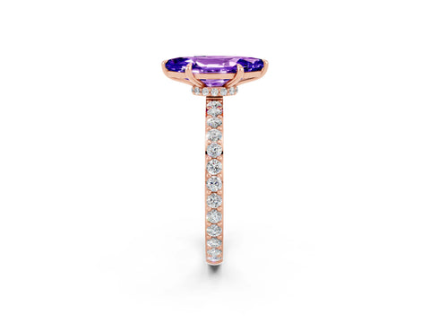 Rose gold Marquise Cut Tanzanite Solitaire Engagement Ring with Pavé Band and Four-Prong Setting_2