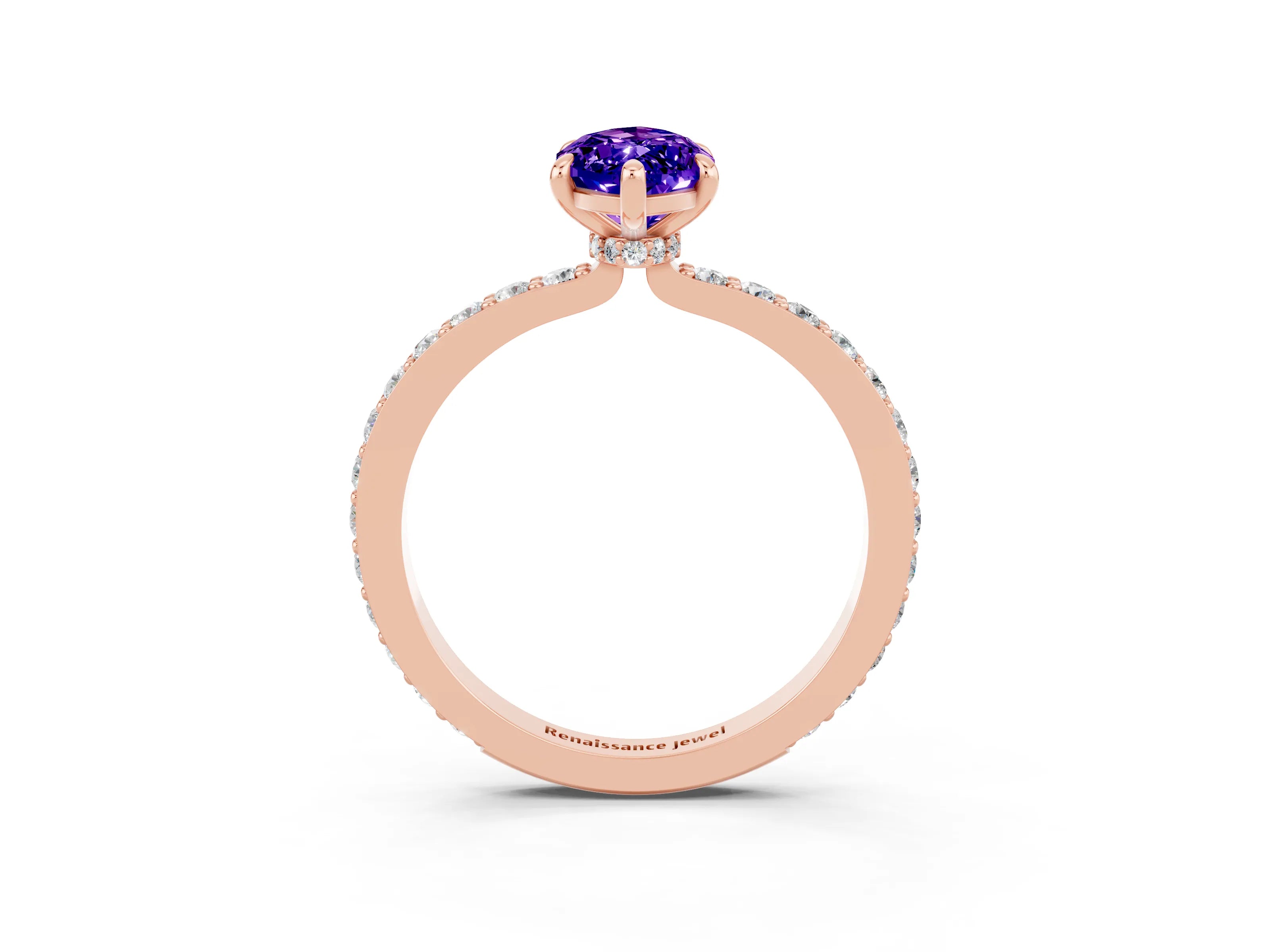 Rose gold Marquise Cut Tanzanite Solitaire Engagement Ring with Pavé Band and Four-Prong Setting_3