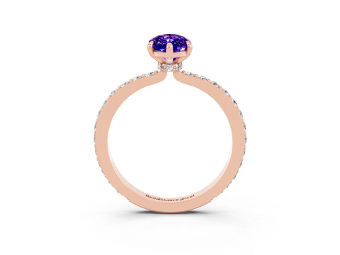 Rose gold Marquise Cut Tanzanite Solitaire Engagement Ring with Pavé Band and Four-Prong Setting_3
