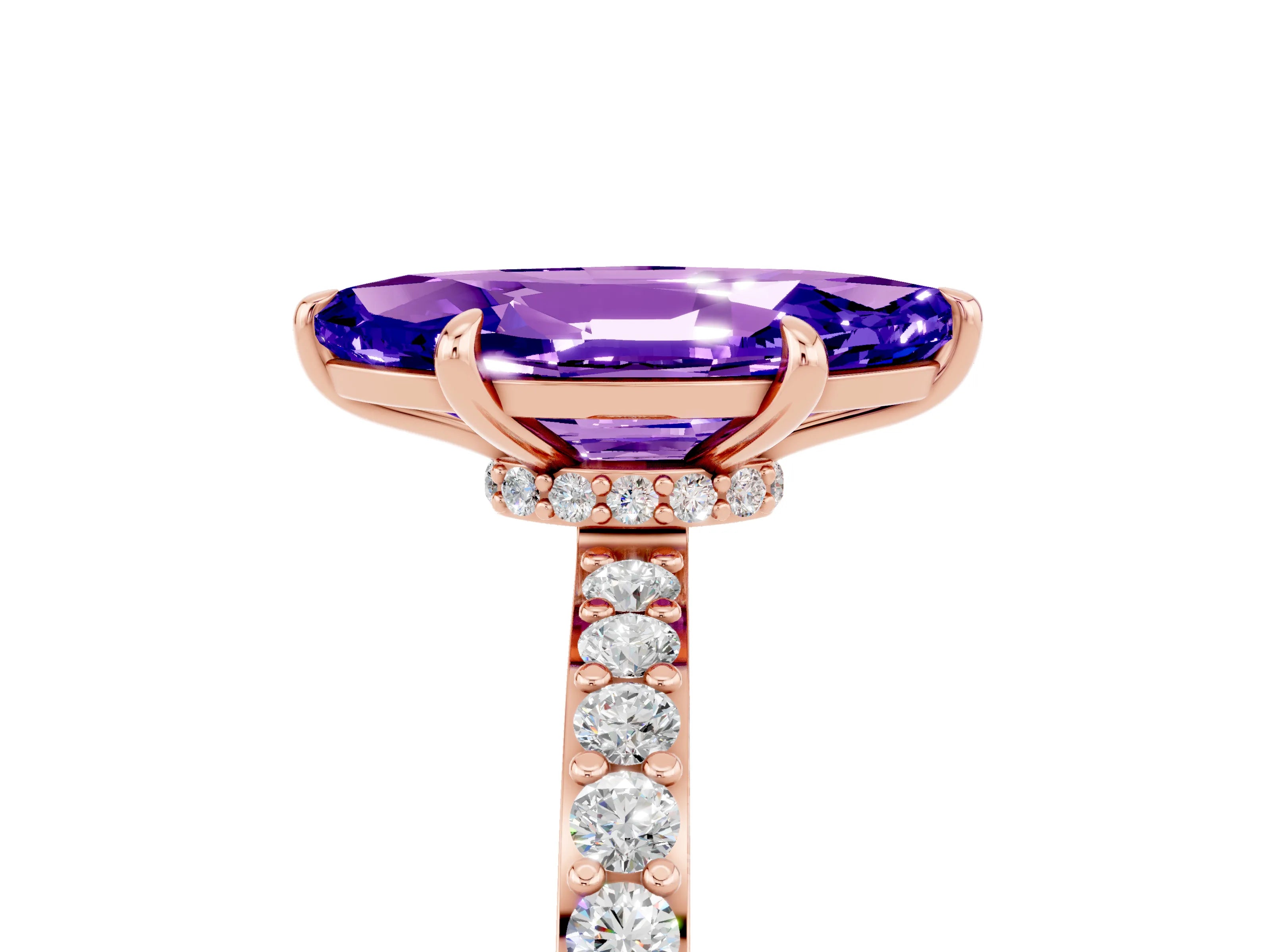 Rose gold Marquise Cut Tanzanite Solitaire Engagement Ring with Pavé Band and Four-Prong Setting_5