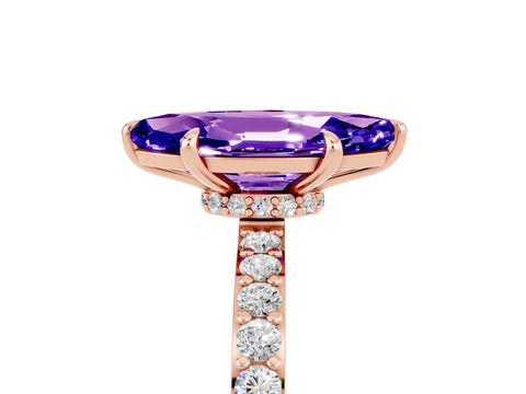 Rose gold Marquise Cut Tanzanite Solitaire Engagement Ring with Pavé Band and Four-Prong Setting_5