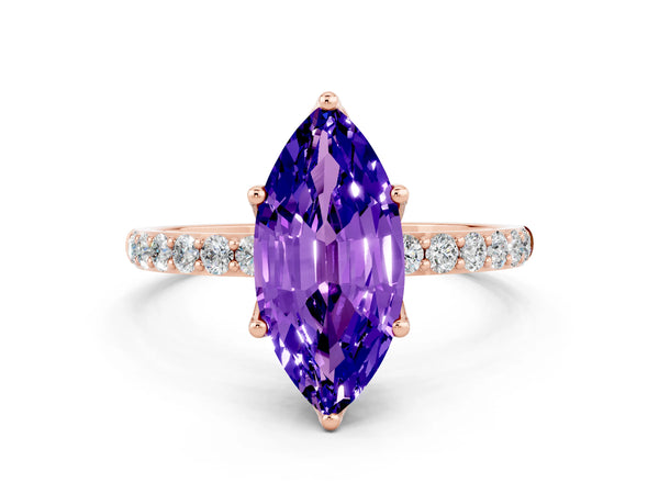 Rose gold Marquise Cut Tanzanite Solitaire Engagement Ring with Round  Pavé Band and Prong Setting