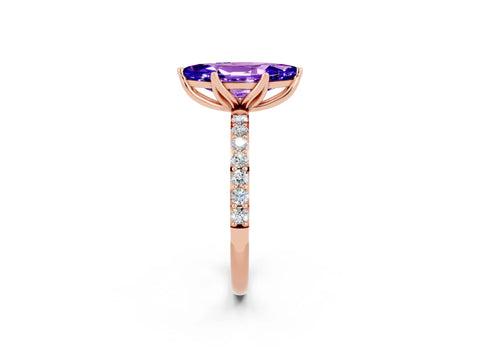 Rose gold Marquise Cut Tanzanite Solitaire Engagement Ring with Pavé Band and Prong Setting_2