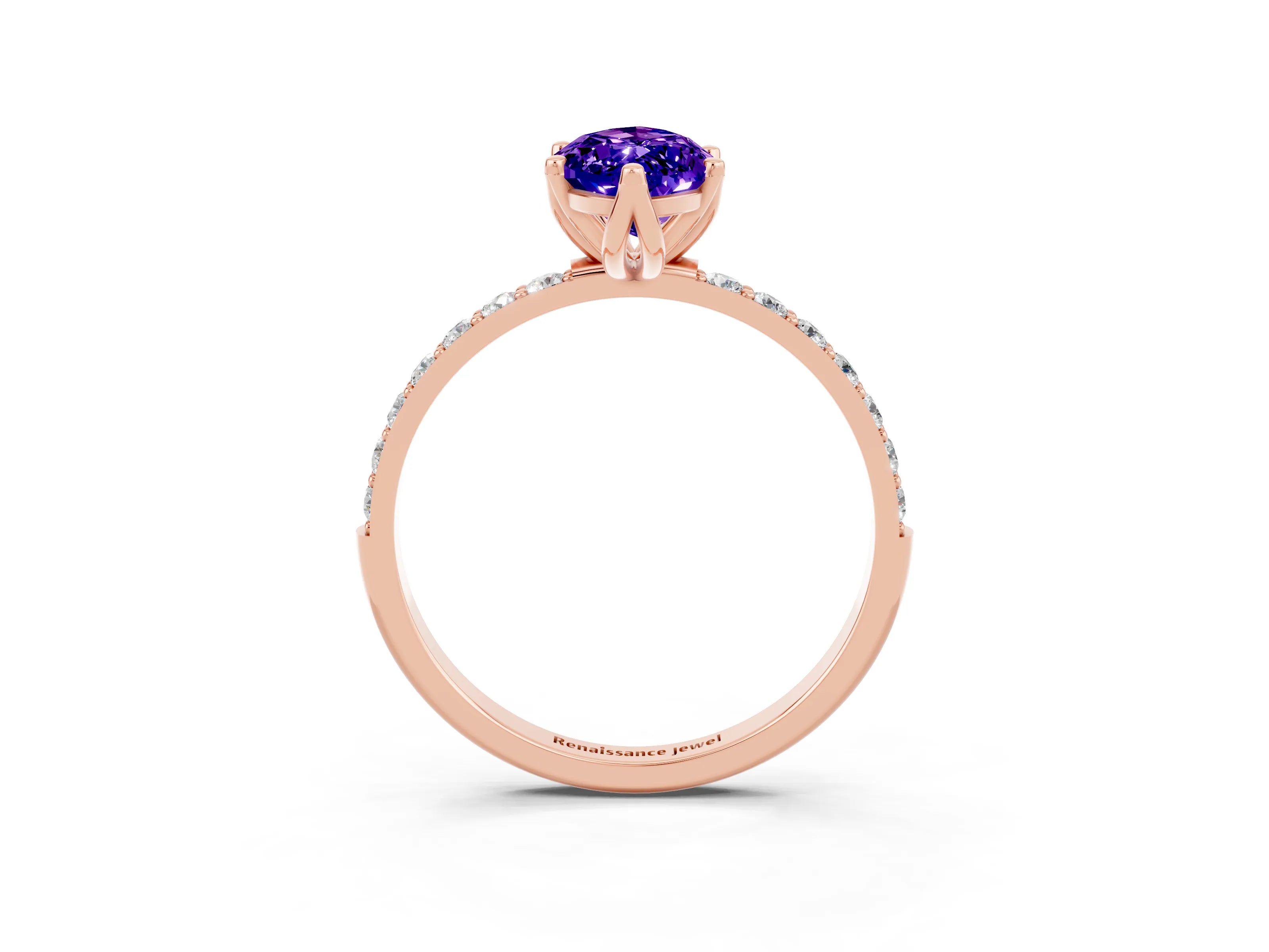 Rose gold Marquise Cut Tanzanite Solitaire Engagement Ring with Pavé Band and Prong Setting_3