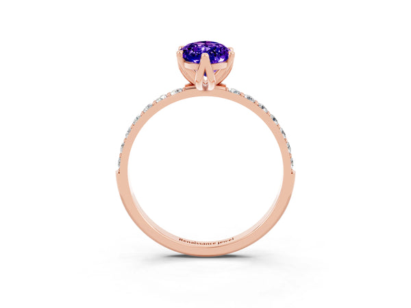 Rose gold Marquise Cut Tanzanite Solitaire Engagement Ring with Round  Pavé Band and Prong Setting