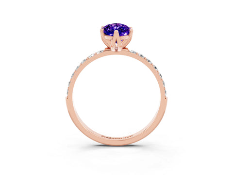 Rose gold Marquise Cut Tanzanite Solitaire Engagement Ring with Pavé Band and Prong Setting_3