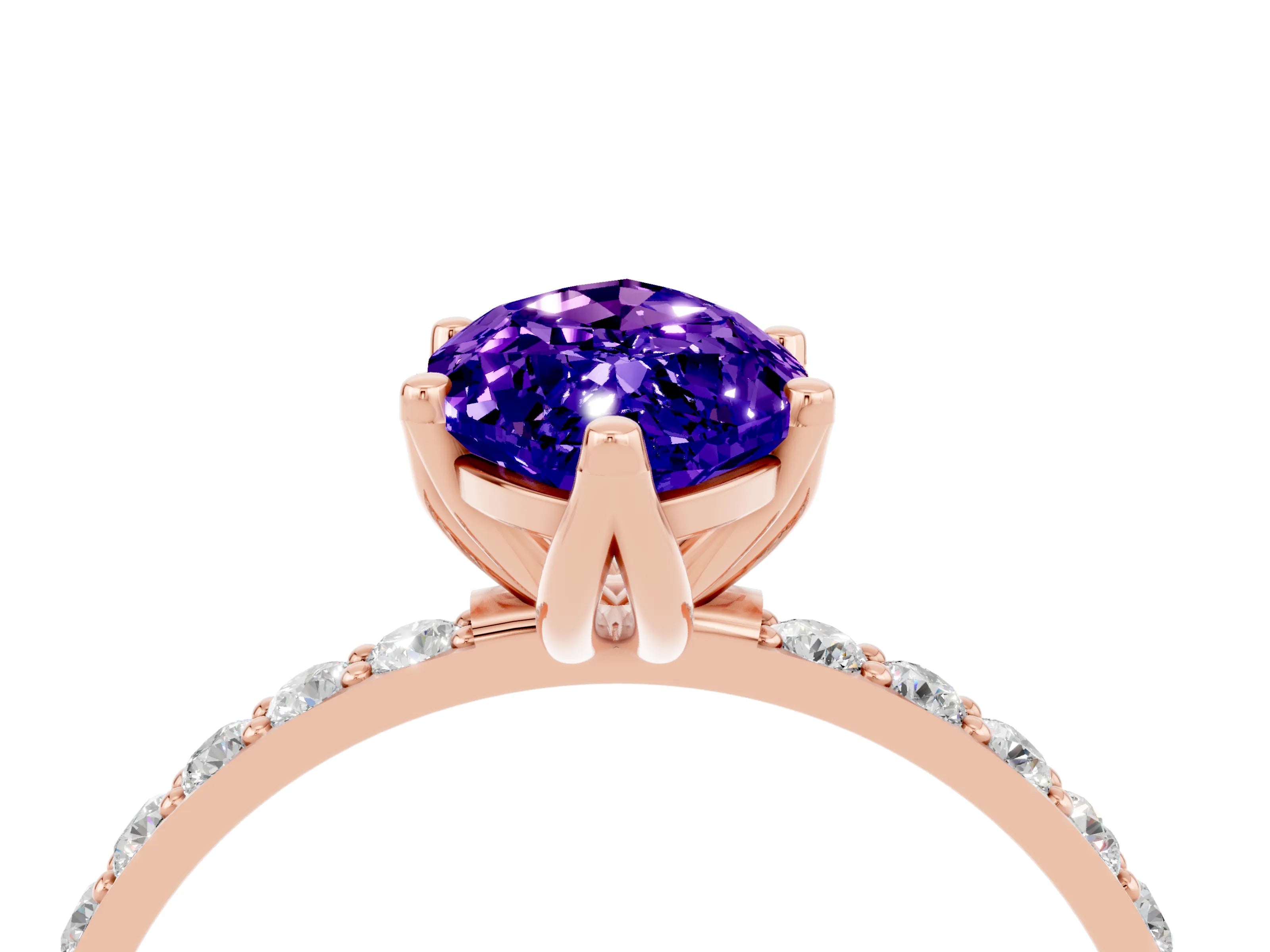 Rose gold Marquise Cut Tanzanite Solitaire Engagement Ring with Pavé Band and Prong Setting_4