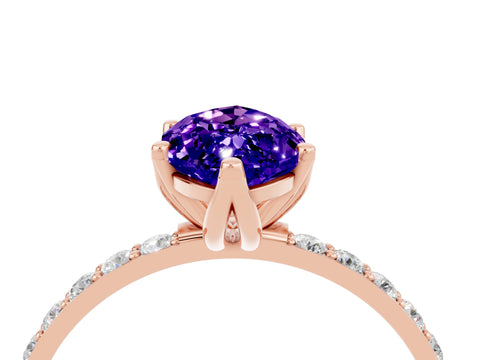 Rose gold Marquise Cut Tanzanite Solitaire Engagement Ring with Pavé Band and Prong Setting_4