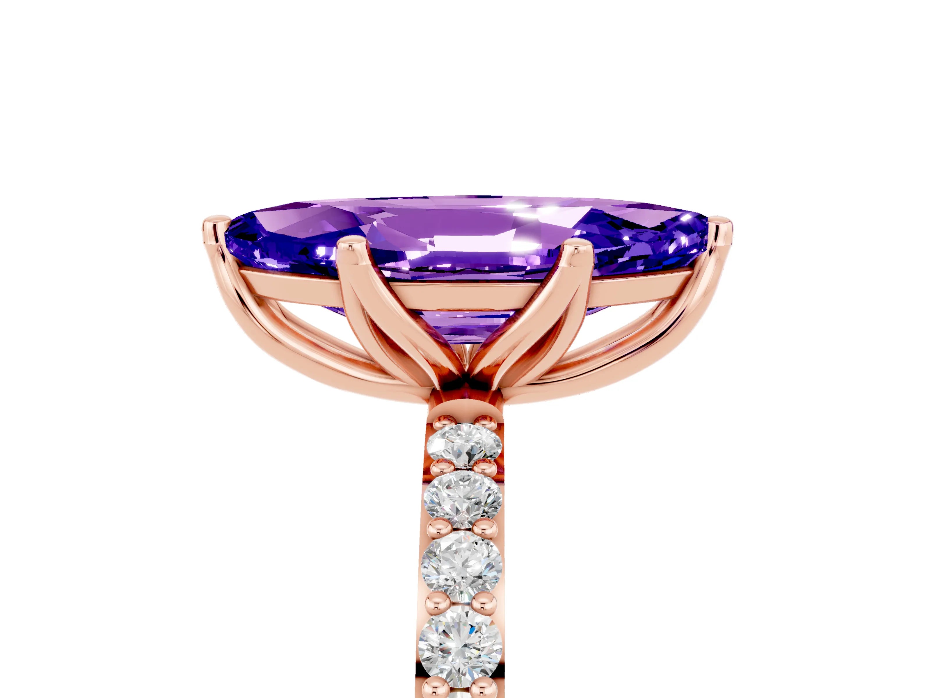 Rose gold Marquise Cut Tanzanite Solitaire Engagement Ring with Pavé Band and Prong Setting_5