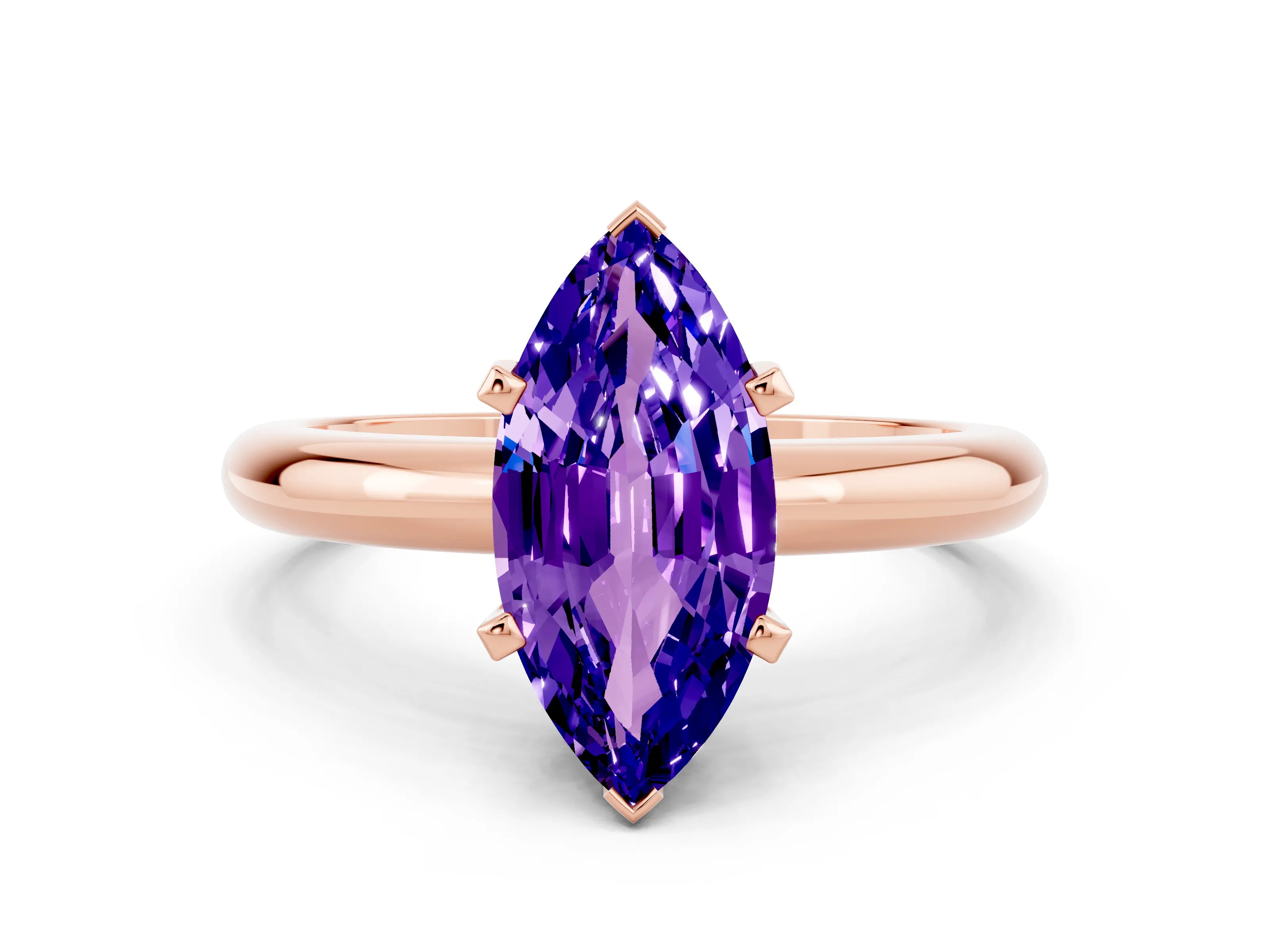 Rose gold Marquise Cut Tanzanite Solitaire Engagement Ring with Round Band and Four-Prong Setting