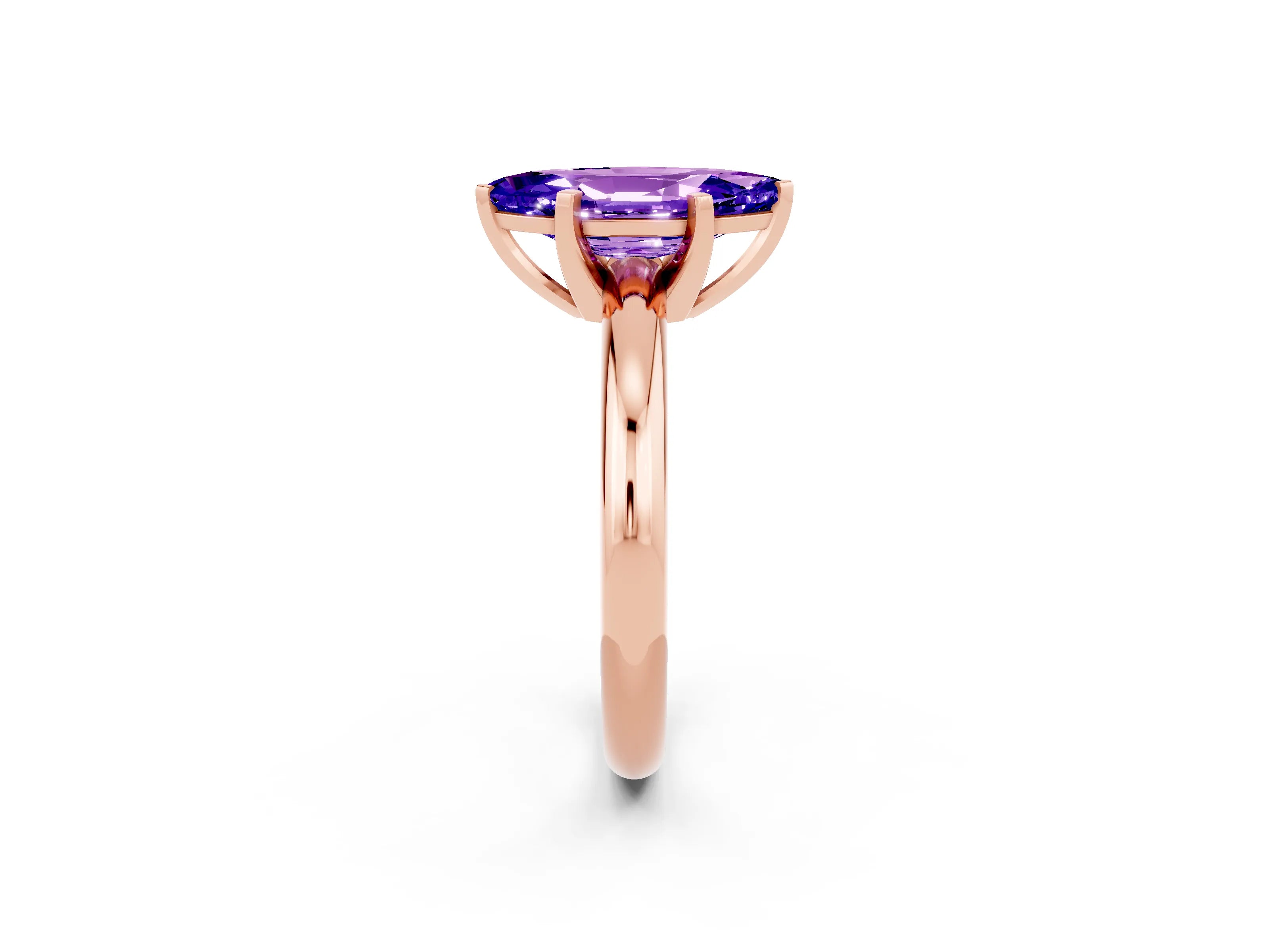 Rose gold Marquise Cut Tanzanite Solitaire Engagement Ring with Round Band and Four-Prong Setting_2
