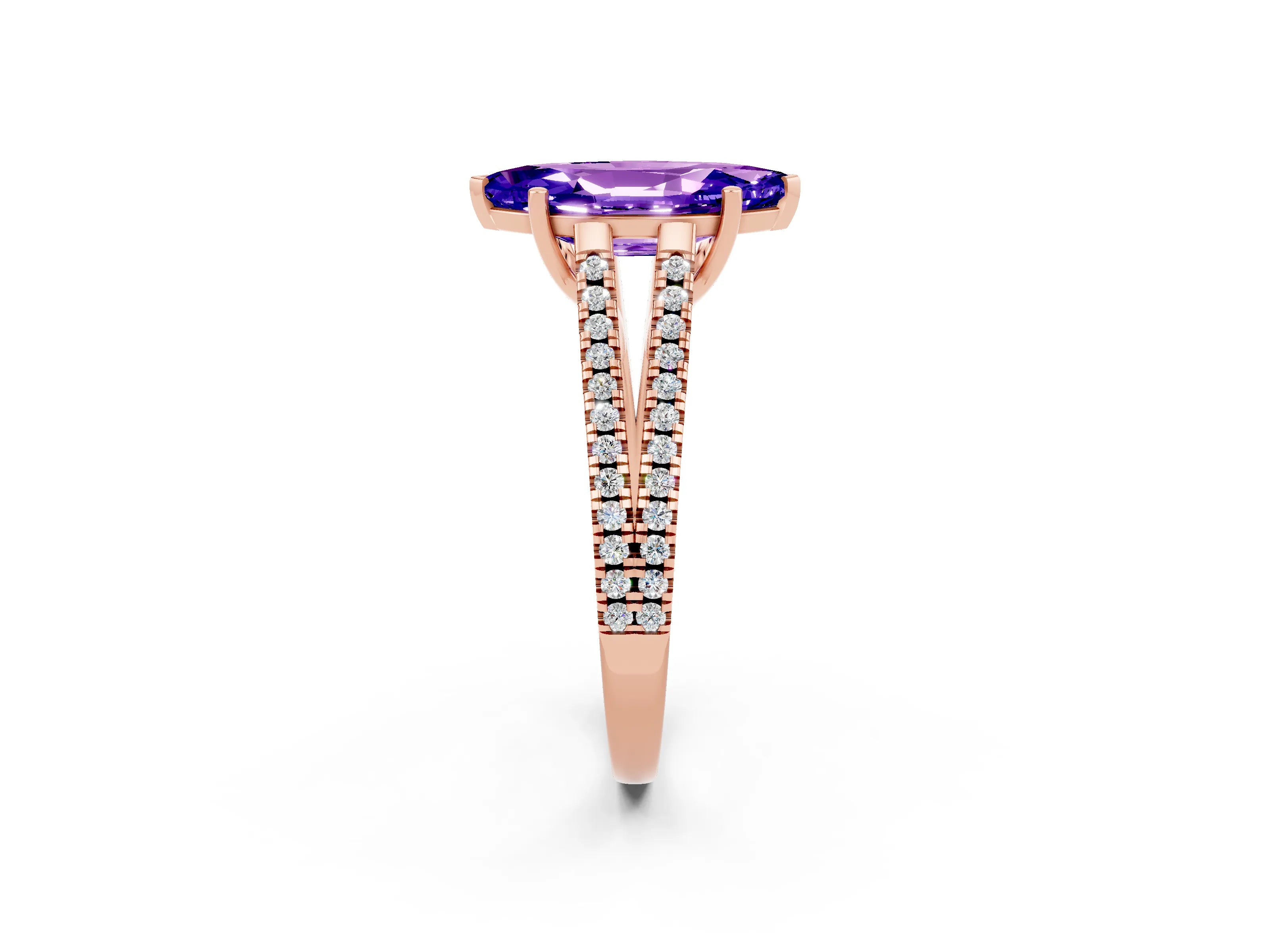 Rose gold Marquise Cut Tanzanite Solitaire Engagement Ring with Split Shank Pavé Band_2
