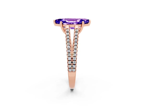 Rose gold Marquise Cut Tanzanite Solitaire Engagement Ring with Split Shank Pavé Band