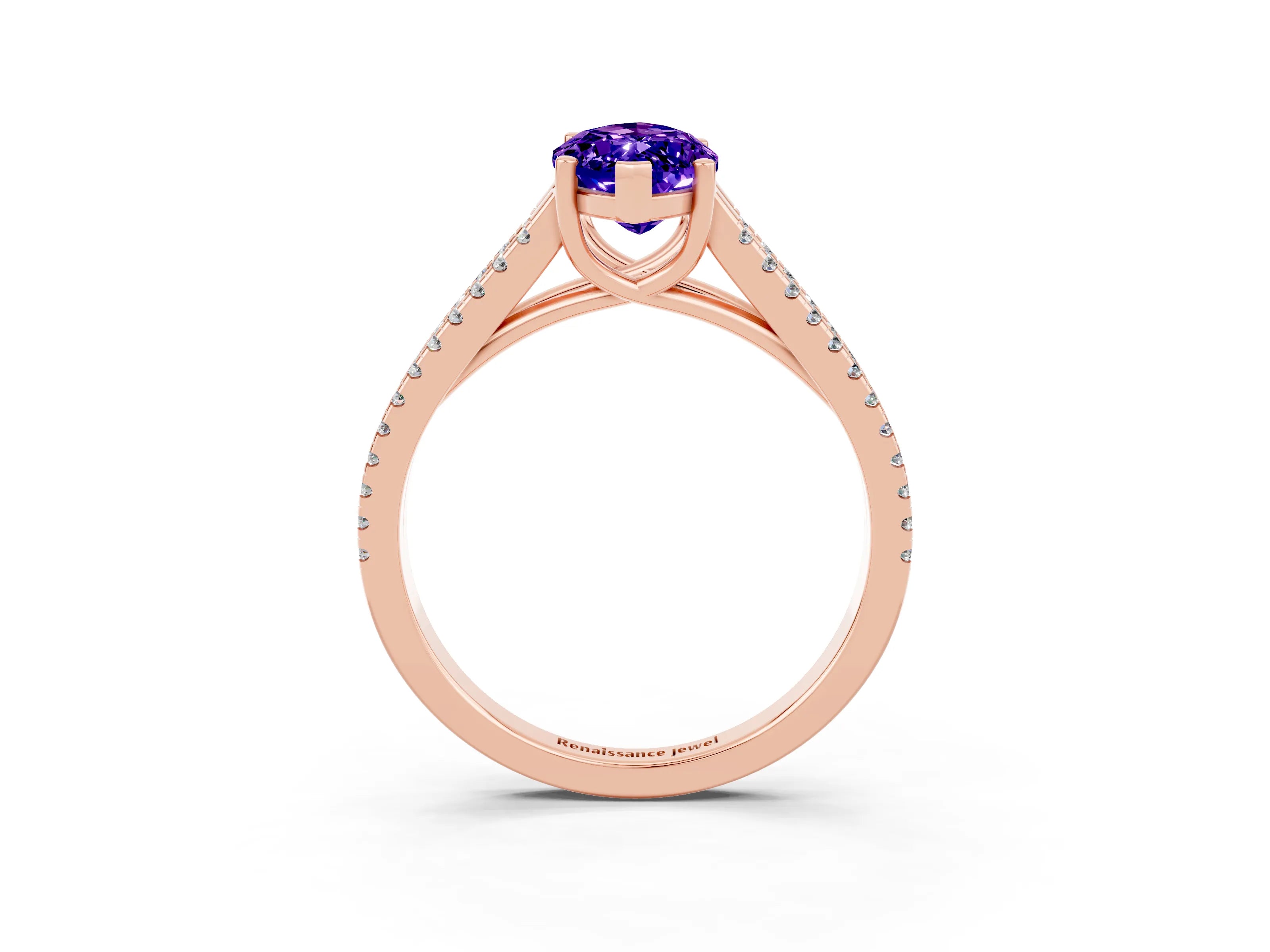 Rose gold Marquise Cut Tanzanite Solitaire Engagement Ring with Split Shank Pavé Band_3