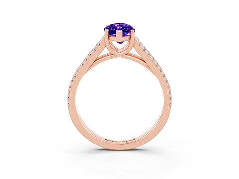 Rose gold Marquise Cut Tanzanite Solitaire Engagement Ring with Split Shank Pavé Band_3