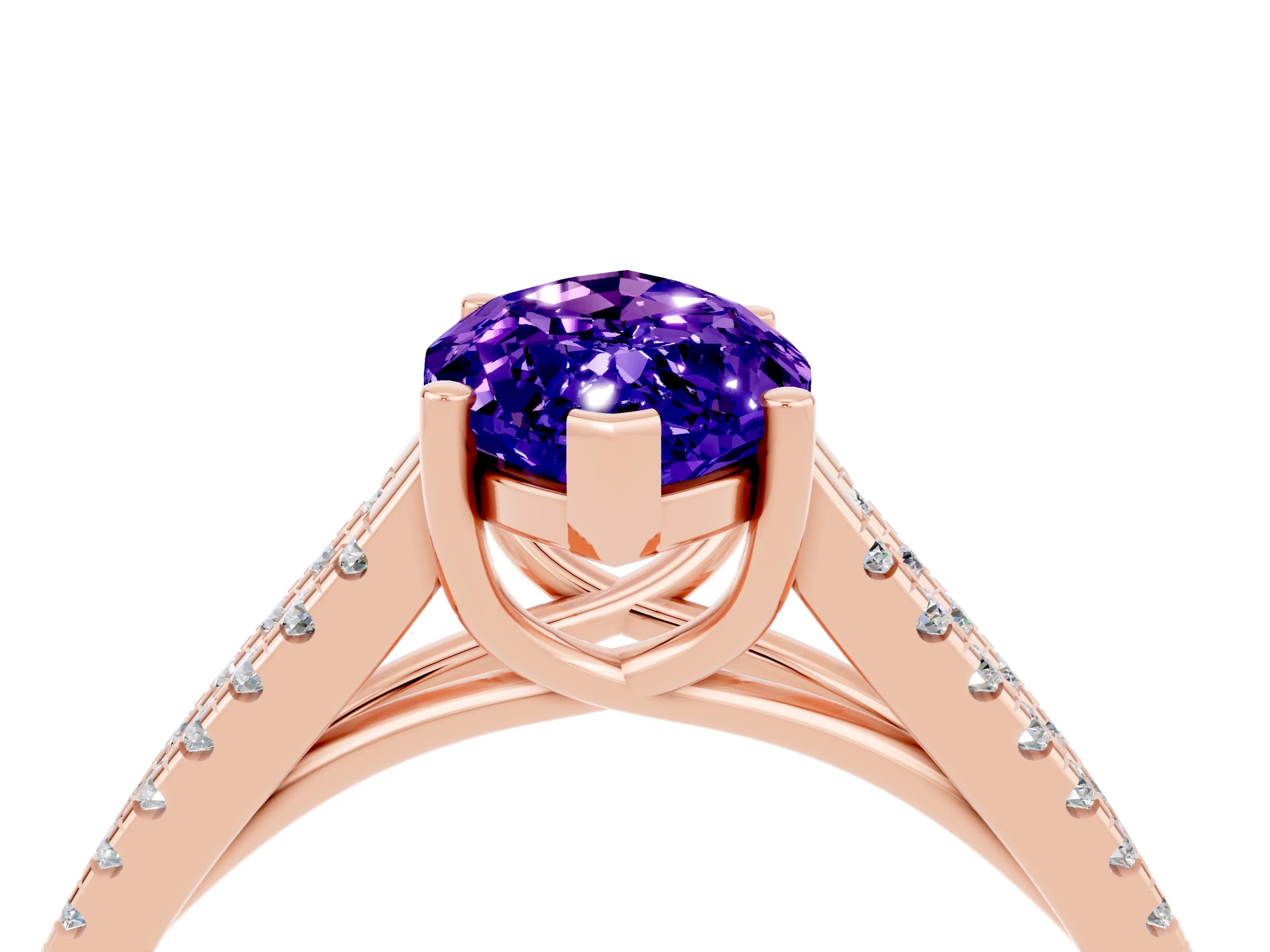 Rose gold Marquise Cut Tanzanite Solitaire Engagement Ring with Split Shank Pavé Band_4