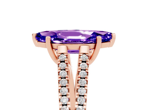 Rose gold Marquise Cut Tanzanite Solitaire Engagement Ring with Split Shank Pavé Band_5