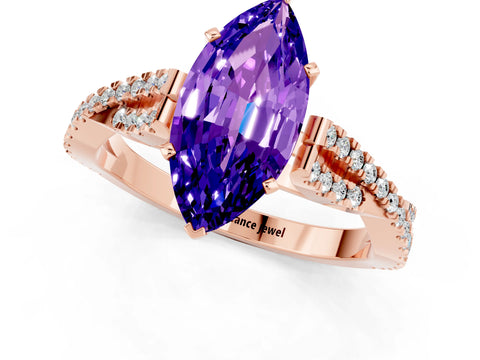 Rose gold Marquise Cut Tanzanite Solitaire Engagement Ring with Twisted Pavé Band and Four-Prong Setting_1