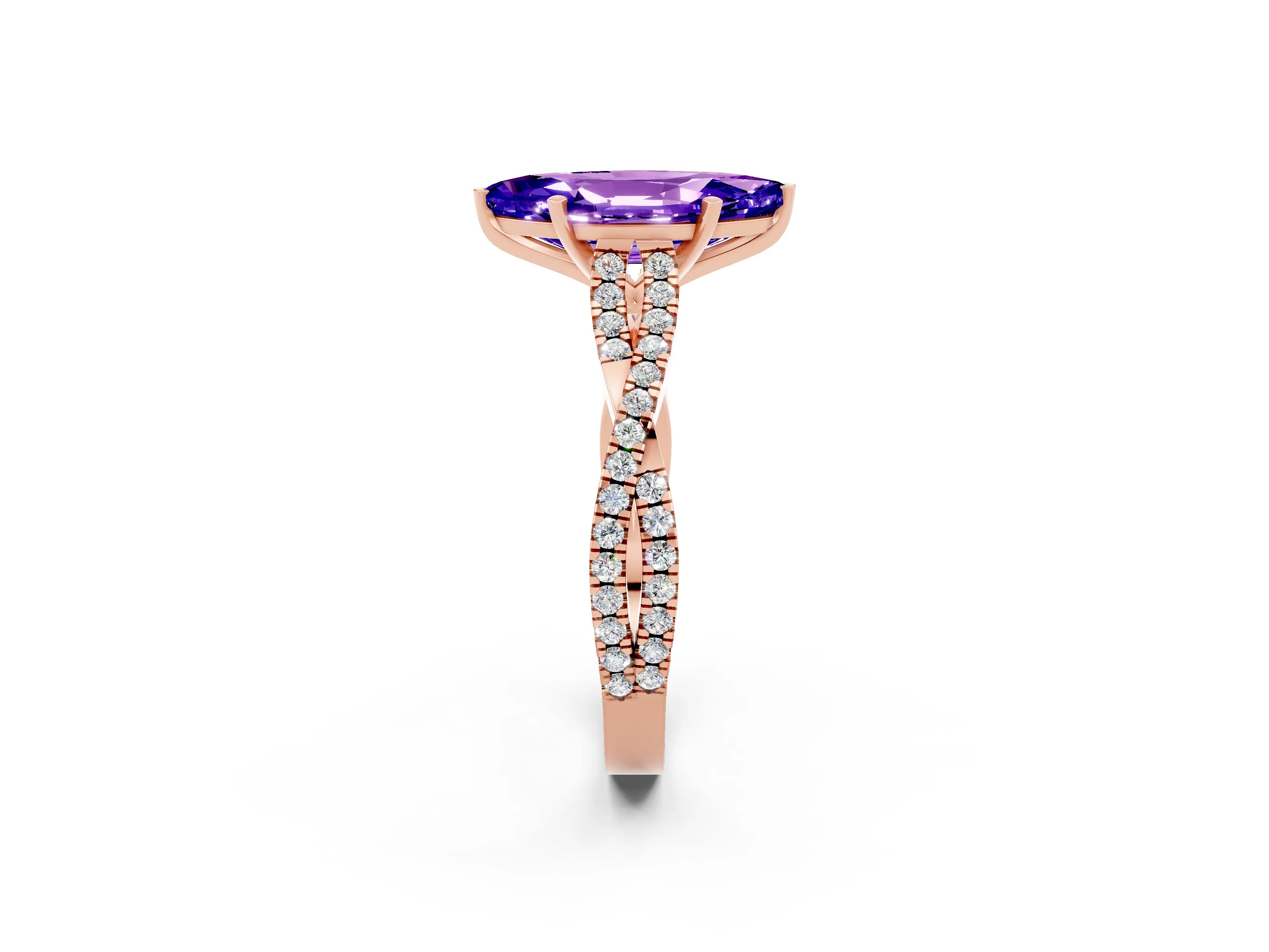 Rose gold Marquise Cut Tanzanite Solitaire Engagement Ring with Twisted Pavé Band and Four-Prong Setting_2