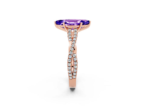 Rose gold Marquise Cut Tanzanite Solitaire Engagement Ring with Twisted Pavé Band and Four-Prong Setting_2