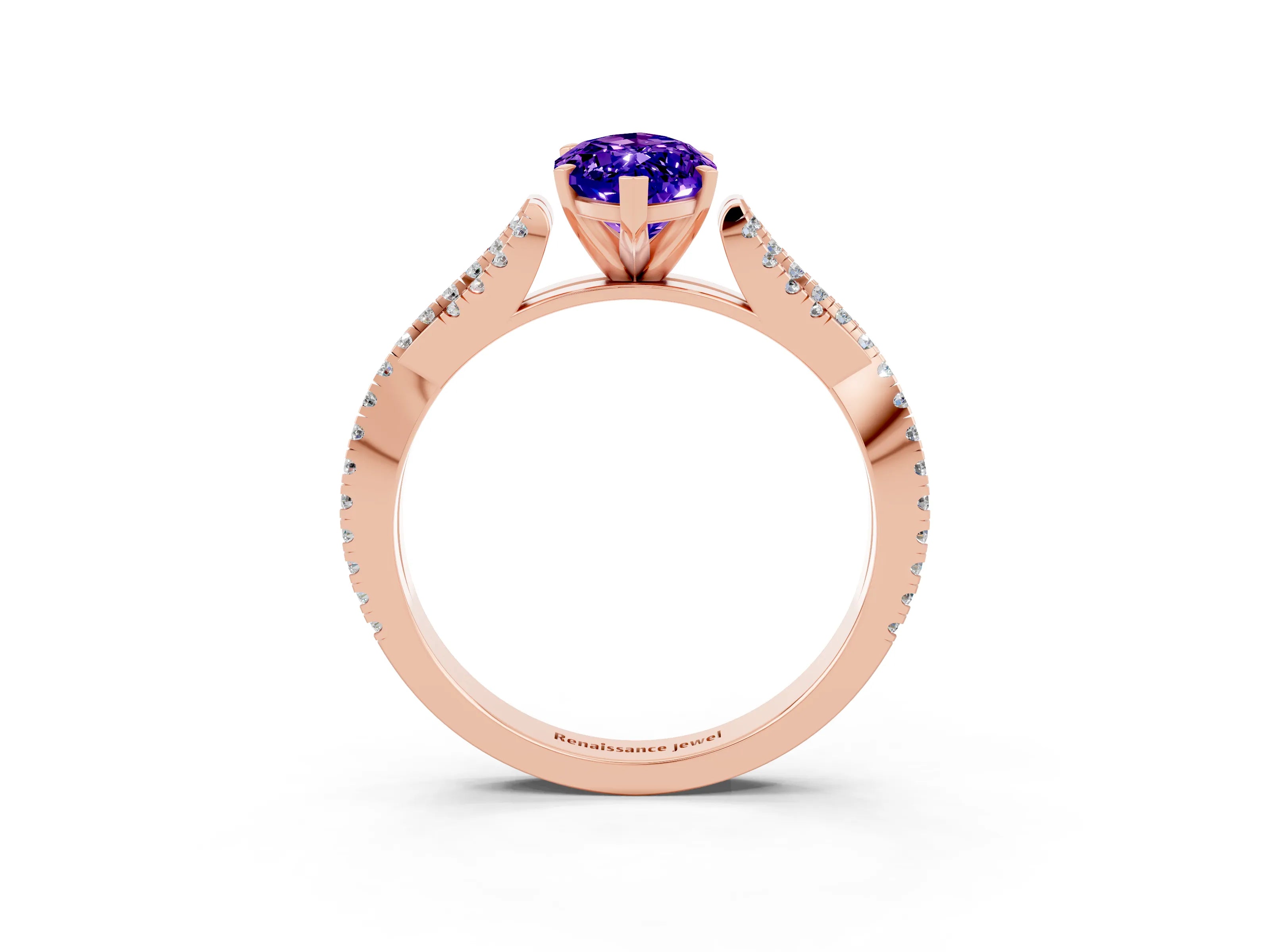 Rose gold Marquise Cut Tanzanite Solitaire Engagement Ring with Twisted Pavé Band and Four-Prong Setting_3